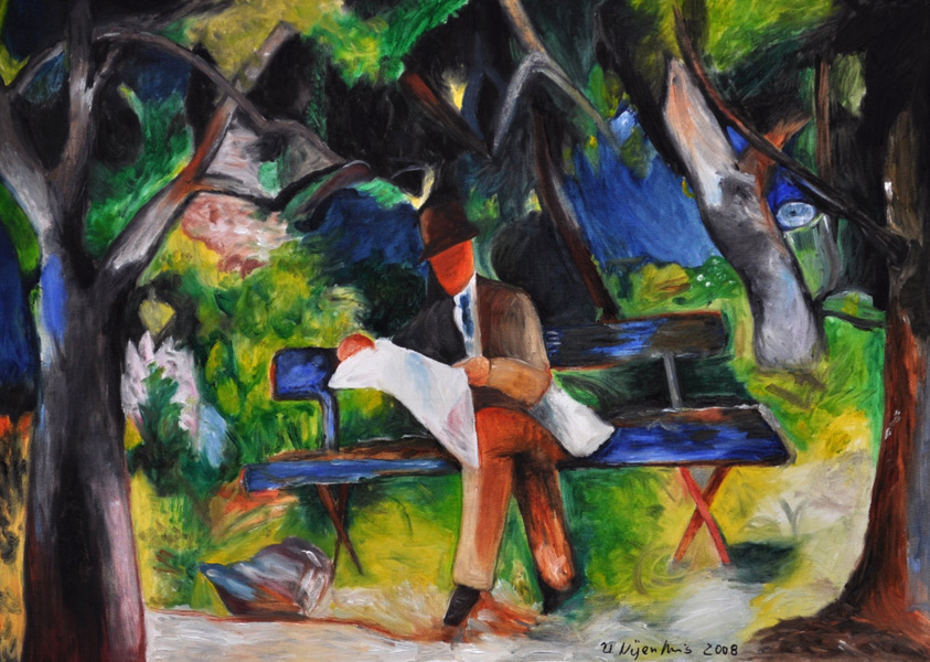 Mann lesend in einem Park (nach Macke), Gemälde